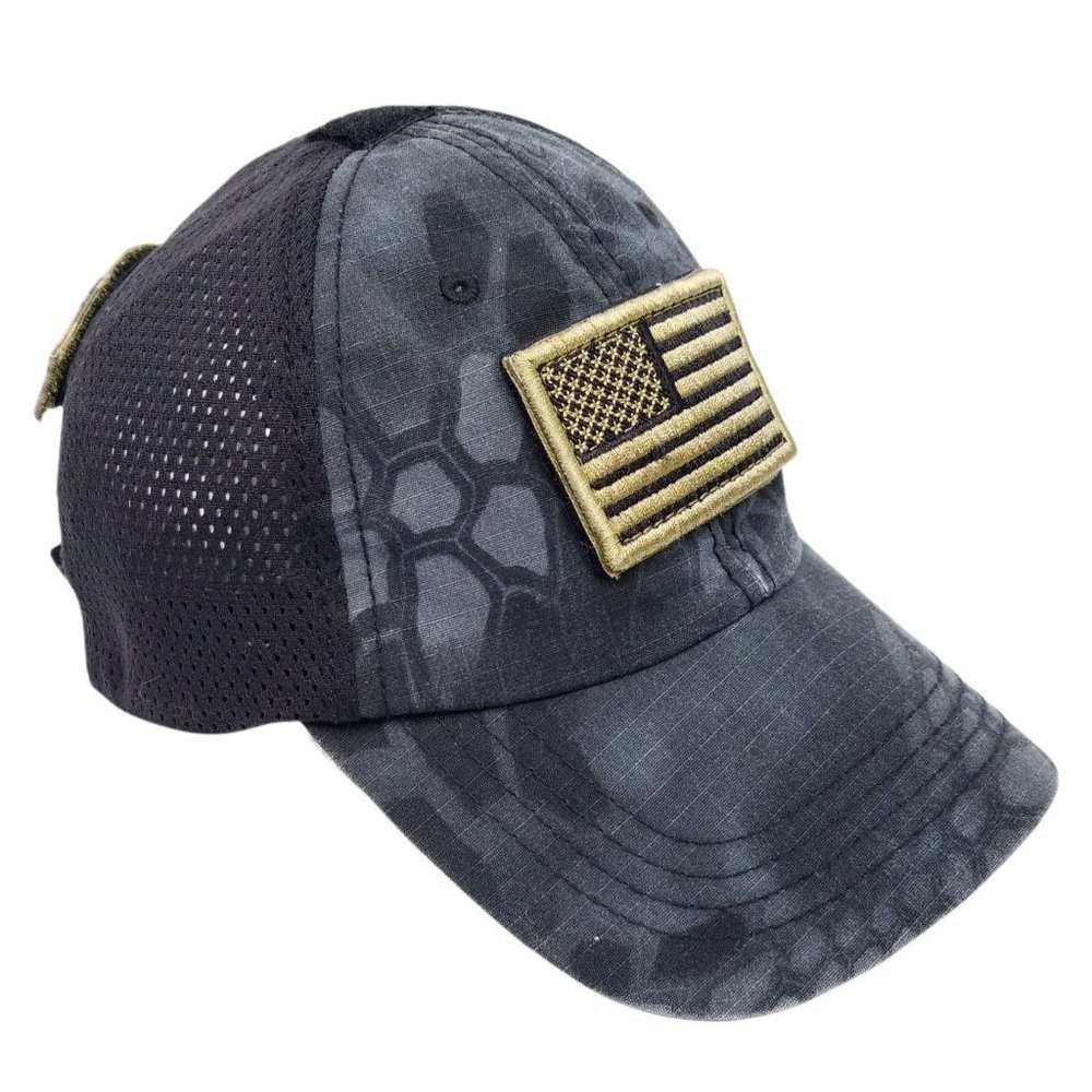 Military Black Gray Cap Hat Camo Mesh Back Trucker Bill Nye American Flag Condor